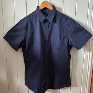 Banana Republic Factory Men's Short-Sleeve Button-Down Shirt in Navy Microdot